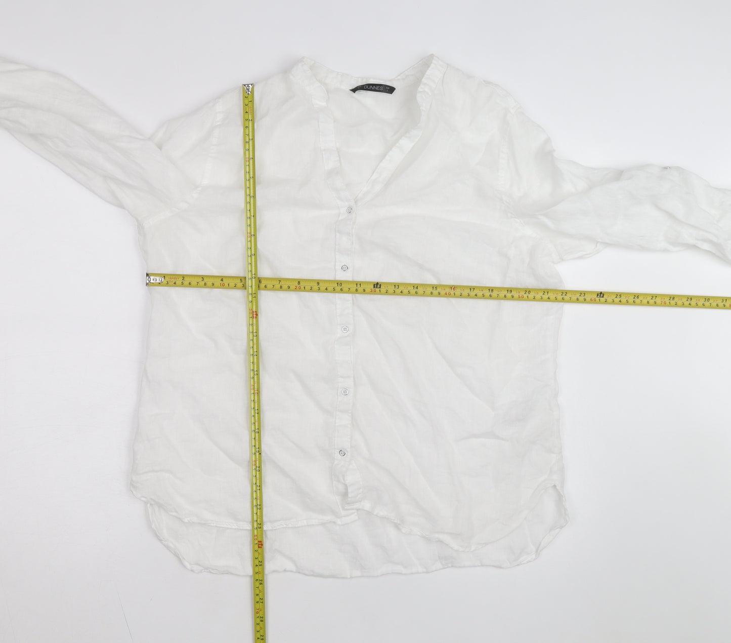 Dunnes Stores Women's White Linen Button-Up Shirt Size 16