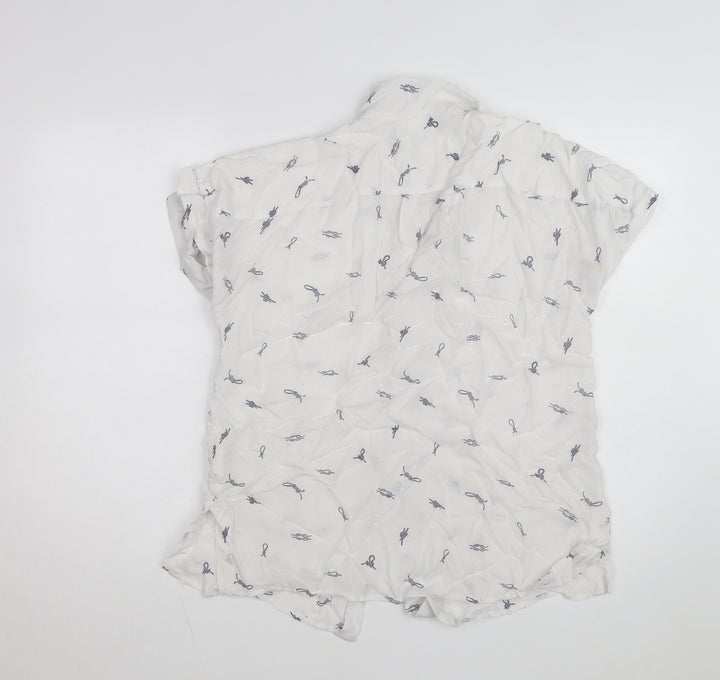 Dubarry Women’s White Collared Button-Up Shirt UK 12 Viscose Nautical Print