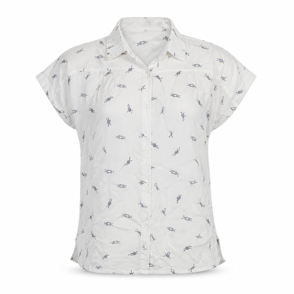 Dubarry Women’s White Collared Button-Up Shirt UK 12 Viscose Nautical Print