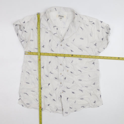 Dubarry Women’s White Collared Button-Up Shirt UK 12 Viscose Nautical Print
