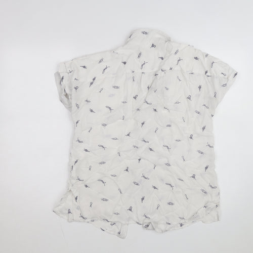 Dubarry Women’s White Collared Button-Up Shirt UK 12 Viscose Nautical Print