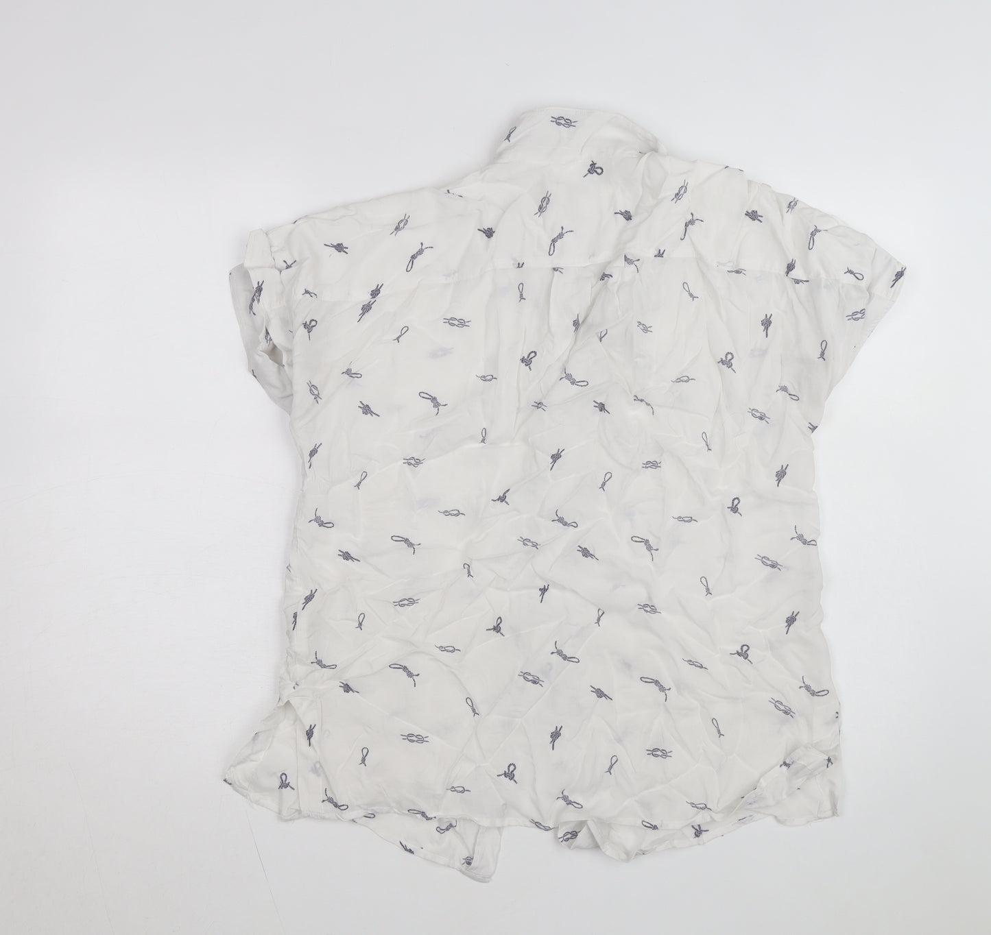 Dubarry Women’s White Collared Button-Up Shirt UK 12 Viscose Nautical Print