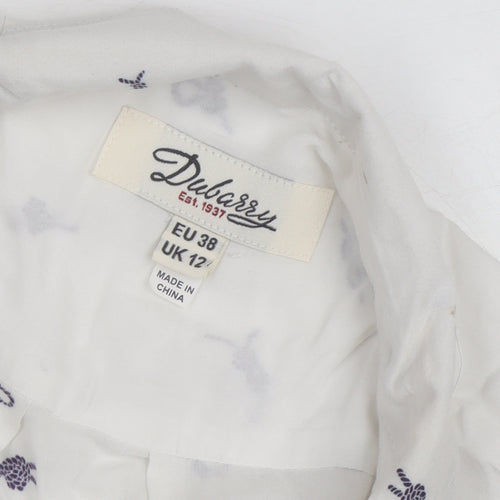 Dubarry Women’s White Collared Button-Up Shirt UK 12 Viscose Nautical Print