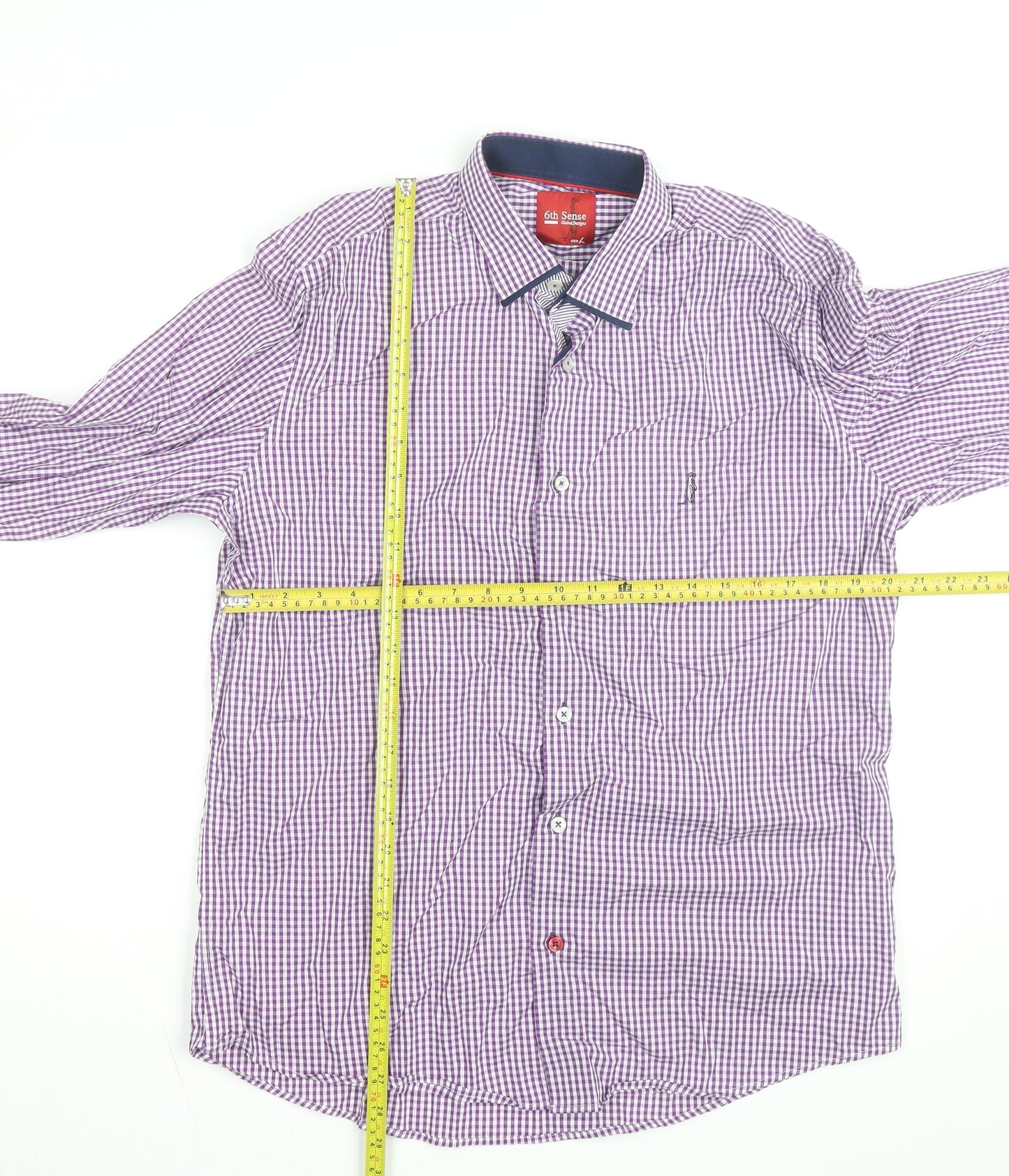 6th Sense Men's Purple Check Long Sleeve Button-Up Shirt Size L