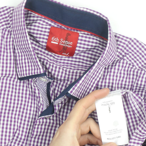6th Sense Men's Purple Check Long Sleeve Button-Up Shirt Size L
