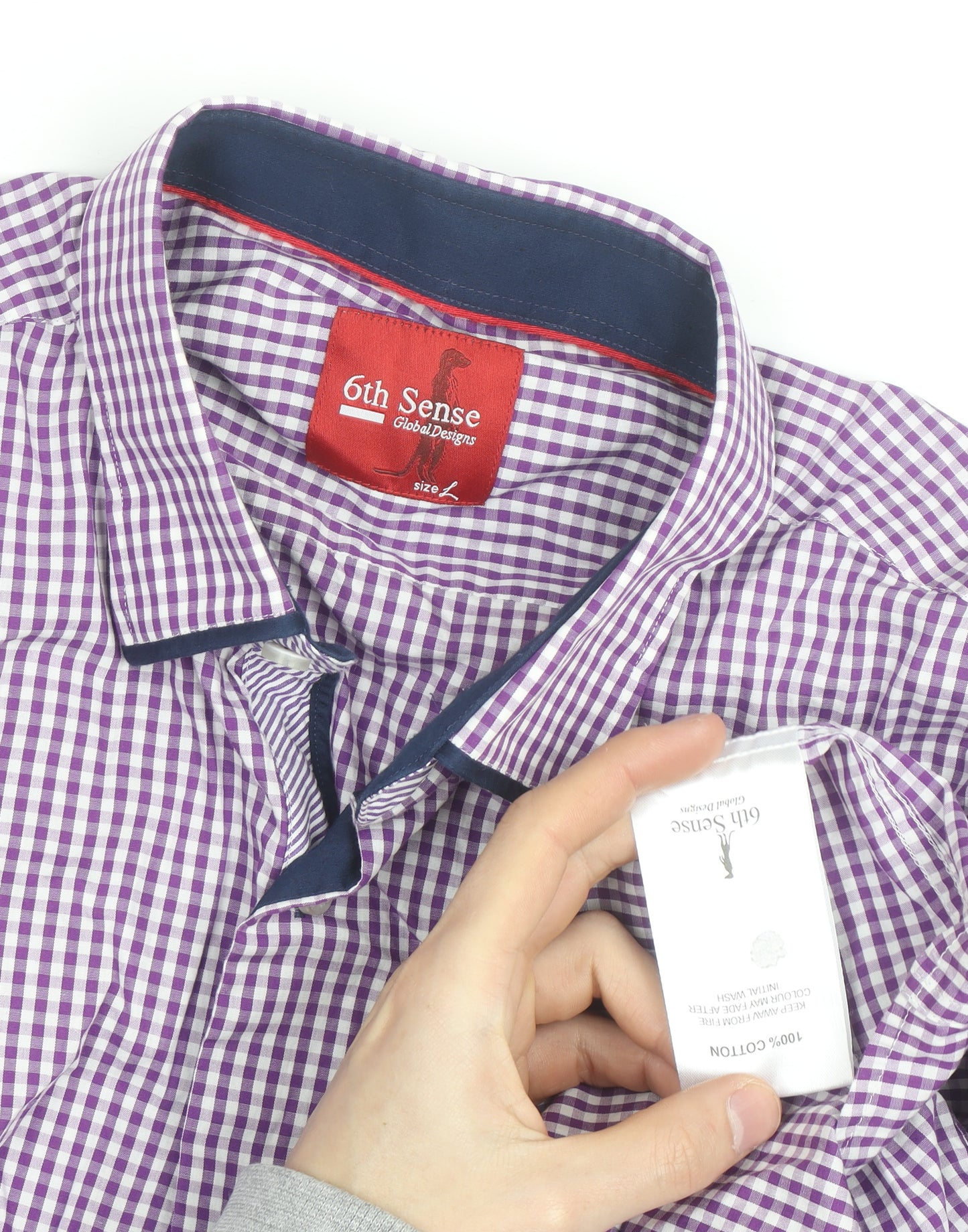 6th Sense Men's Purple Check Long Sleeve Button-Up Shirt Size L