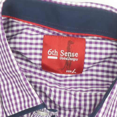 6th Sense Men's Purple Check Long Sleeve Button-Up Shirt Size L