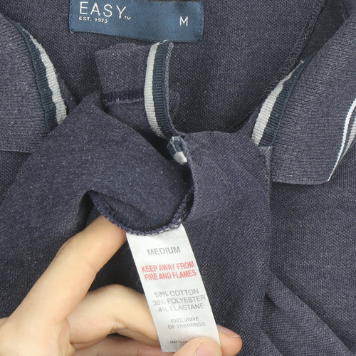EASY Men’s Blue Polo Shirt Medium Cotton Blend Casual Top