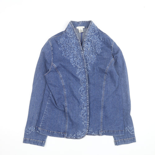 Weston Women's Blue Embroidered Denim Jacket Size M Regular Fit