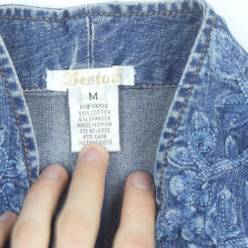 Weston Women's Blue Embroidered Denim Jacket Size M Regular Fit
