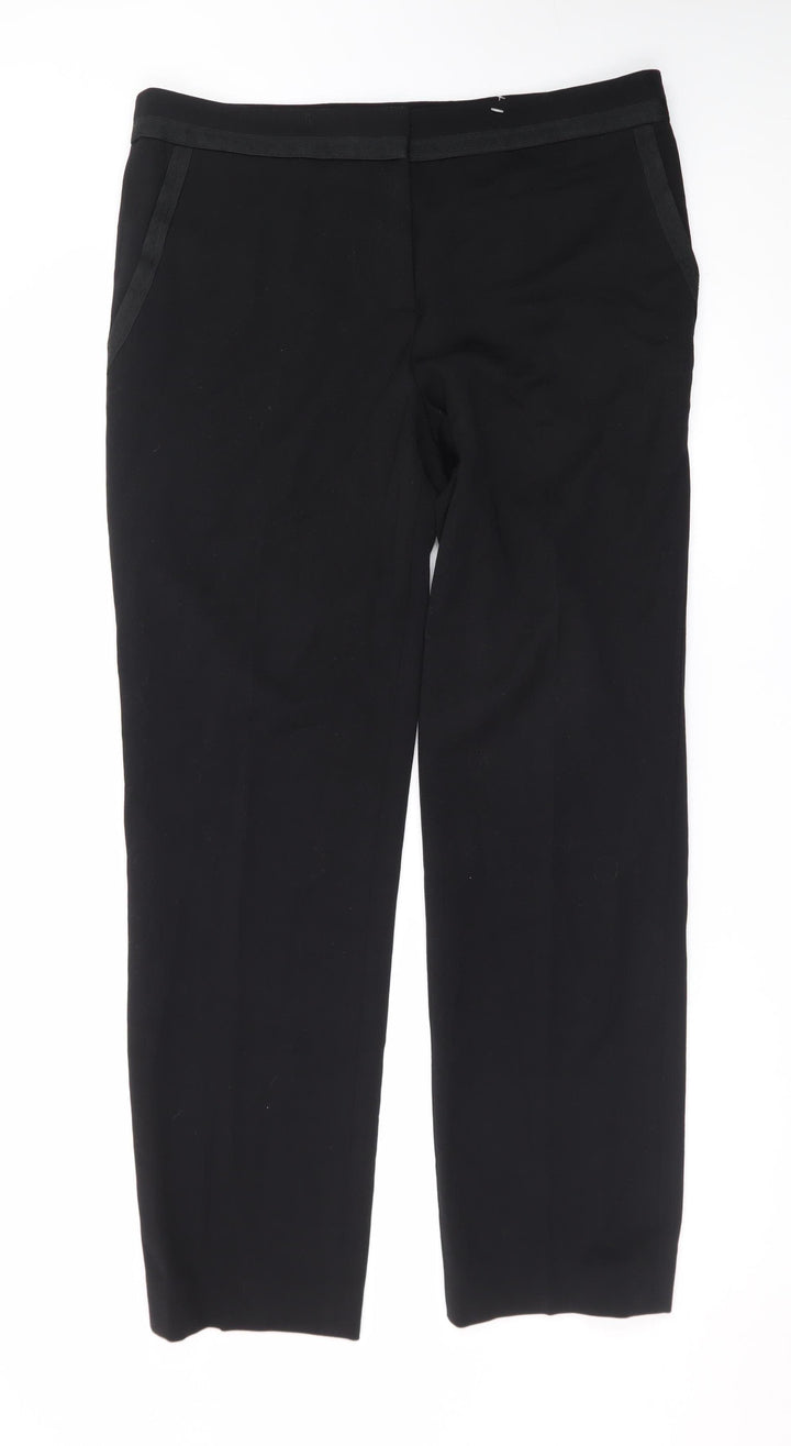 Jaeger Women Black UK 14 Wool Blend Straight Dress Pants