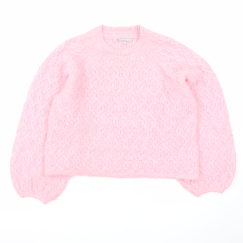 Oliver Bonas Women’s Pink Cable Knit Jumper Size 10 Crew Neck