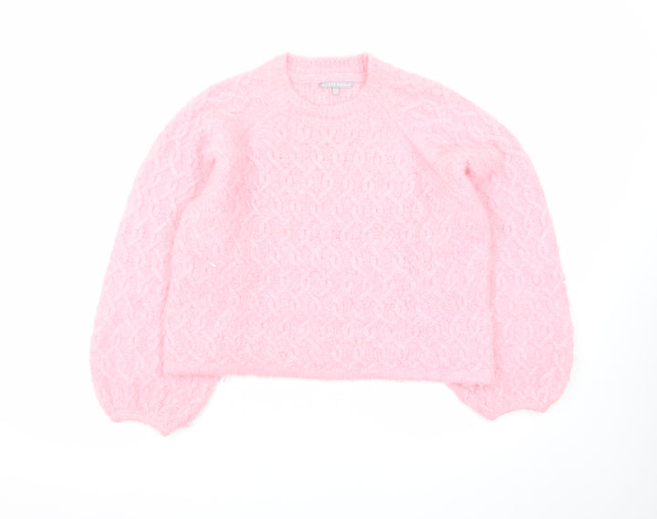 Oliver Bonas Women’s Pink Cable Knit Jumper Size 10 Crew Neck
