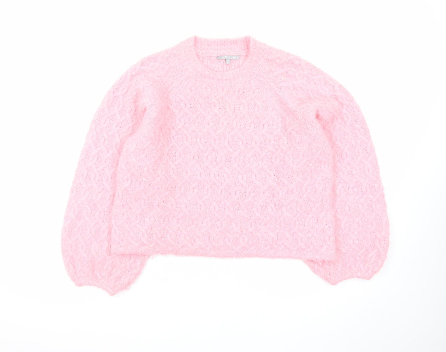 Oliver Bonas Women’s Pink Cable Knit Jumper Size 10 Crew Neck