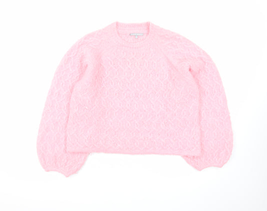 Oliver Bonas Women’s Pink Cable Knit Jumper Size 10 Crew Neck