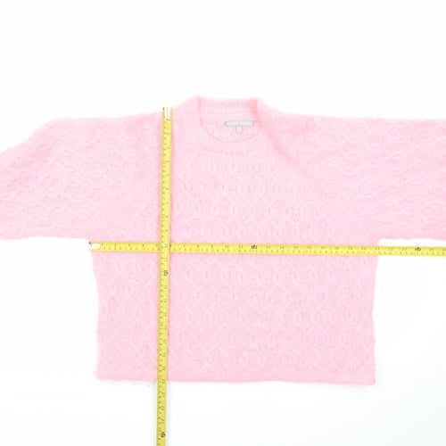 Oliver Bonas Women’s Pink Cable Knit Jumper Size 10 Crew Neck