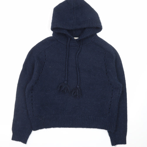 Marks and Spencer Womens Blue Alpaca Knit Hooded Pullover Jumper Size M