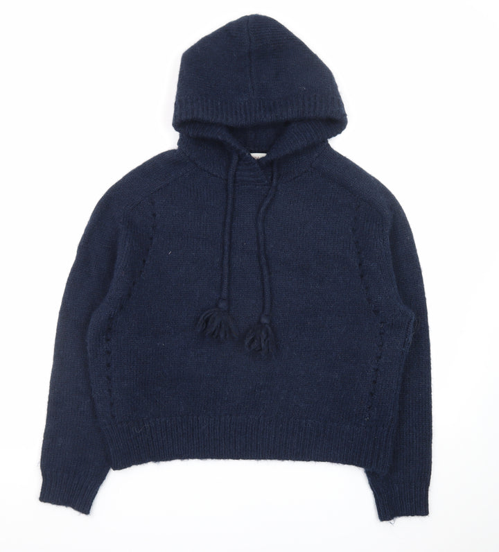 Marks and Spencer Womens Blue Alpaca Knit Hooded Pullover Jumper Size M