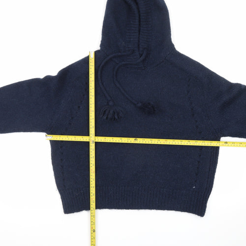 Marks and Spencer Womens Blue Alpaca Knit Hooded Pullover Jumper Size M