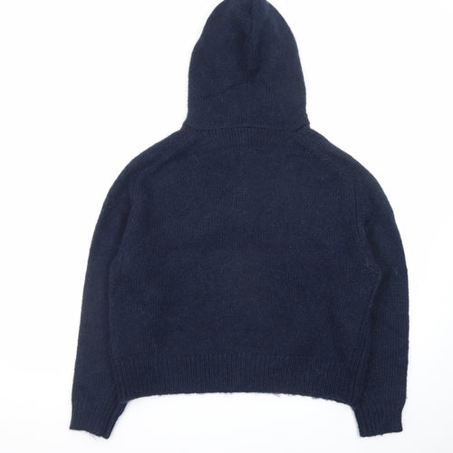 Marks and Spencer Womens Blue Alpaca Knit Hooded Pullover Jumper Size M