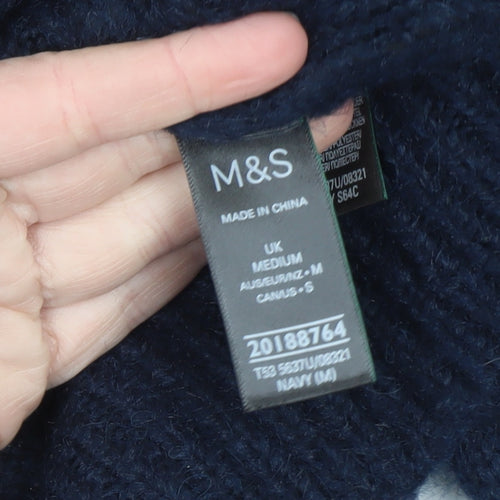 Marks and Spencer Womens Blue Alpaca Knit Hooded Pullover Jumper Size M
