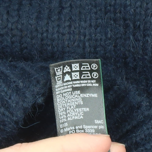 Marks and Spencer Womens Blue Alpaca Knit Hooded Pullover Jumper Size M