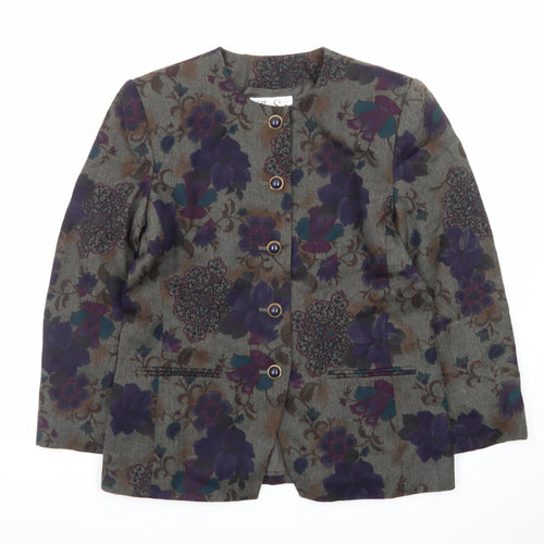 Le Suit Women's Grey Floral Blazer Size 12 Classic Buttoned Jacket