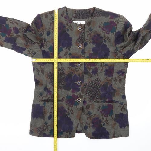 Le Suit Women's Grey Floral Blazer Size 12 Classic Buttoned Jacket