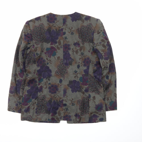 Le Suit Women's Grey Floral Blazer Size 12 Classic Buttoned Jacket