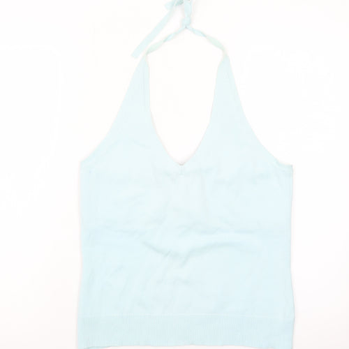 GAP Women Blue Halter Camisole Tank Top L Stretch Cotton