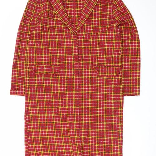 H&M Divided Women's Red Plaid Cotton Coat Size 8 Long Sleeve