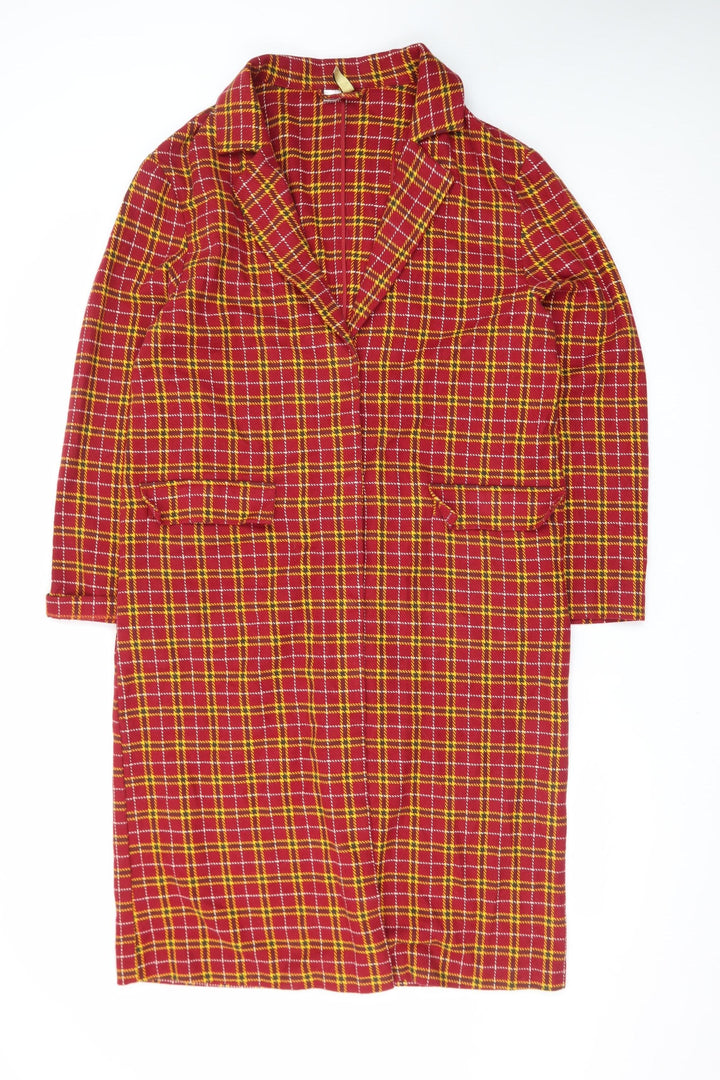 H&M Divided Women's Red Plaid Cotton Coat Size 8 Long Sleeve
