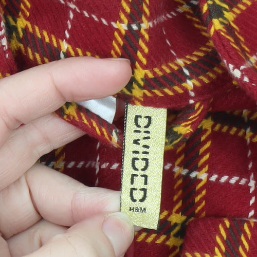H&M Divided Women's Red Plaid Cotton Coat Size 8 Long Sleeve
