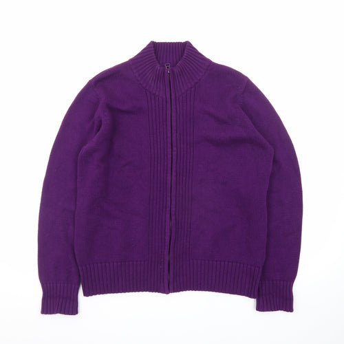EWM Women’s Purple Full Zip Cotton Knit Jumper Size L 18-20