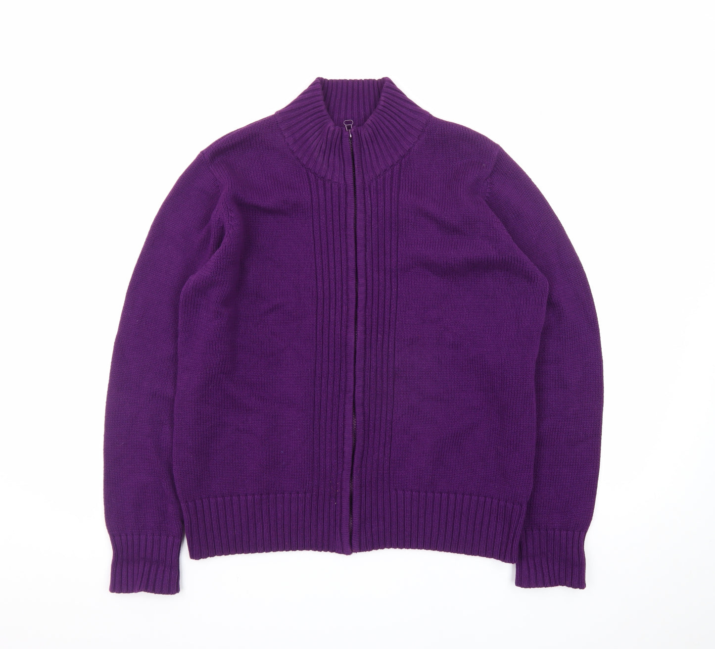 EWM Women’s Purple Full Zip Cotton Knit Jumper Size L 18-20