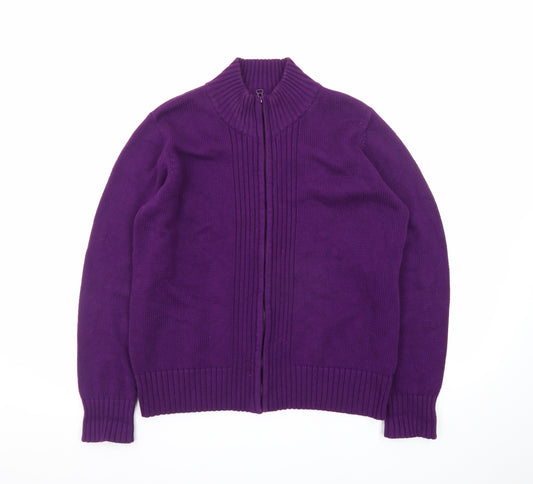 EWM Women’s Purple Full Zip Cotton Knit Jumper Size L 18-20