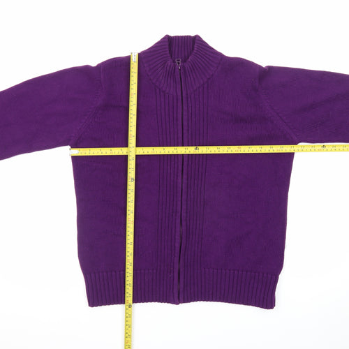 EWM Women’s Purple Full Zip Cotton Knit Jumper Size L 18-20