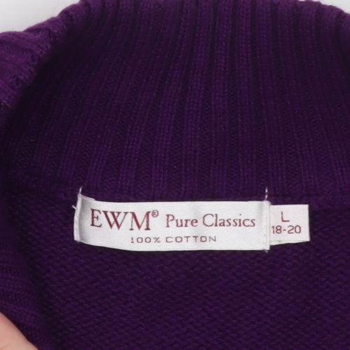 EWM Women’s Purple Full Zip Cotton Knit Jumper Size L 18-20