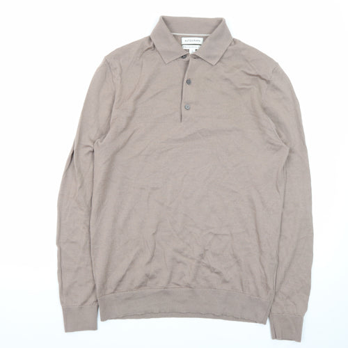 Marks and Spencer Mens Beige Merino Wool Collared Henley Jumper M