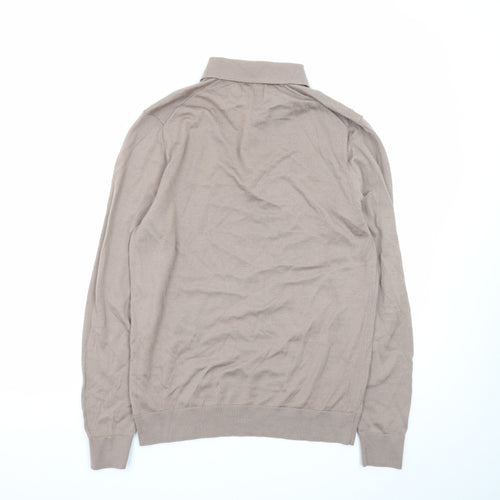 Marks and Spencer Mens Beige Merino Wool Collared Henley Jumper M