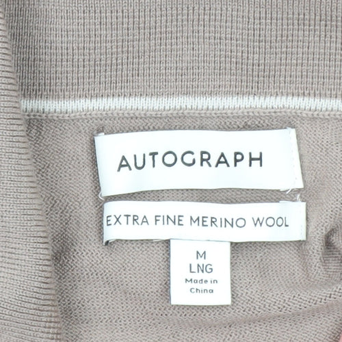 Marks and Spencer Mens Beige Merino Wool Collared Henley Jumper M