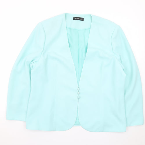 Jacques Vert Women Aqua Blue Long Sleeve Suit Jacket Size 22