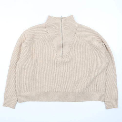 Mango Women’s Beige Wool Blend Half Zip Mock Neck Jumper Size S