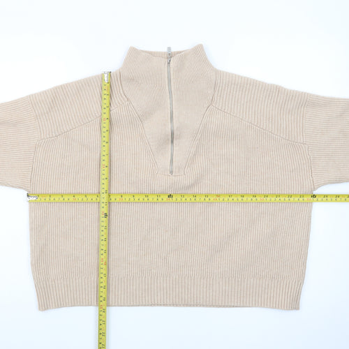 Mango Women’s Beige Wool Blend Half Zip Mock Neck Jumper Size S