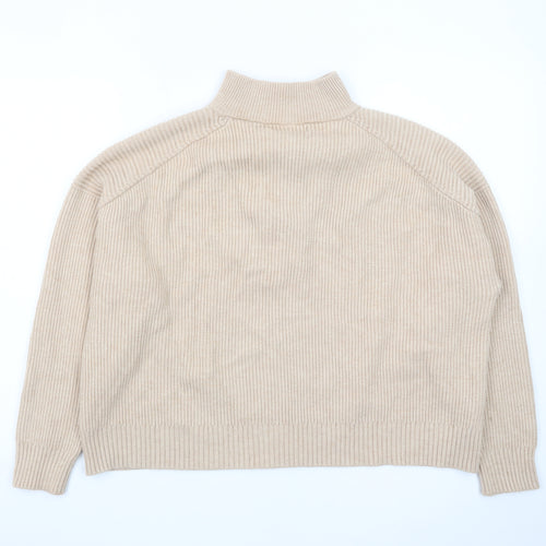 Mango Women’s Beige Wool Blend Half Zip Mock Neck Jumper Size S