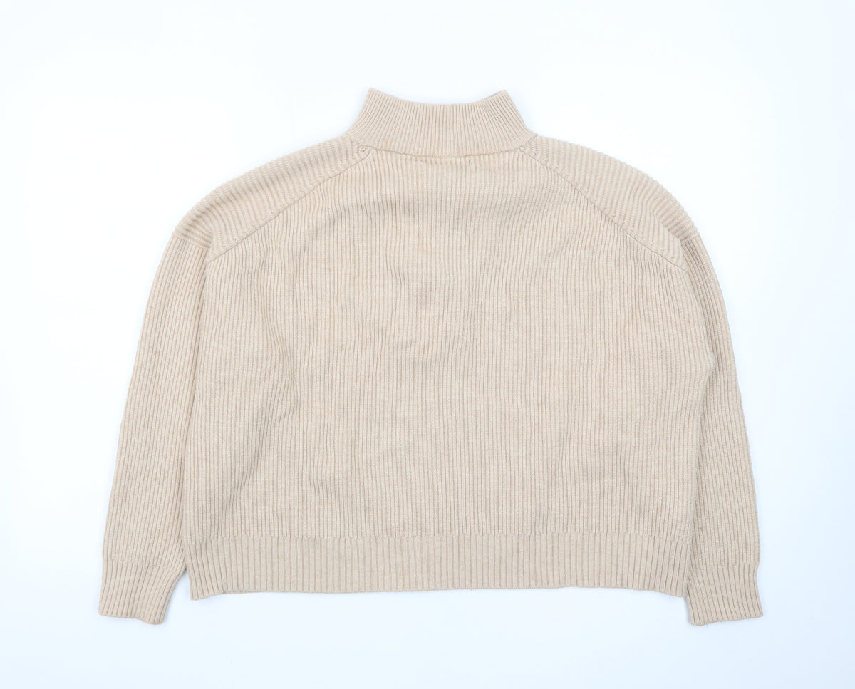Mango Women’s Beige Wool Blend Half Zip Mock Neck Jumper Size S