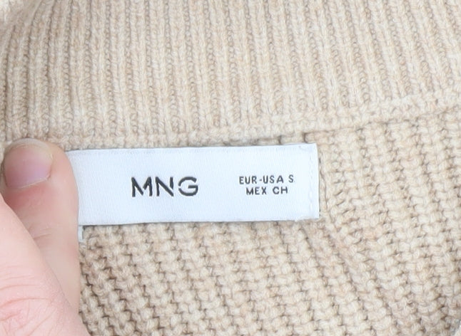 Mango Women’s Beige Wool Blend Half Zip Mock Neck Jumper Size S
