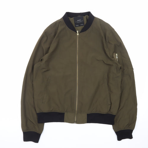 Zara Men’s Green Bomber Jacket L Regular Fit Polyester Zip