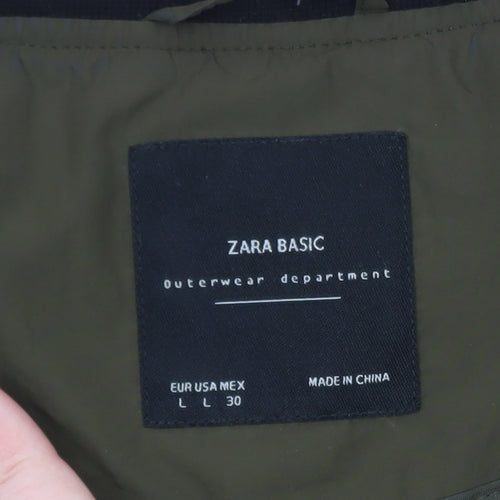 Zara Men’s Green Bomber Jacket L Regular Fit Polyester Zip
