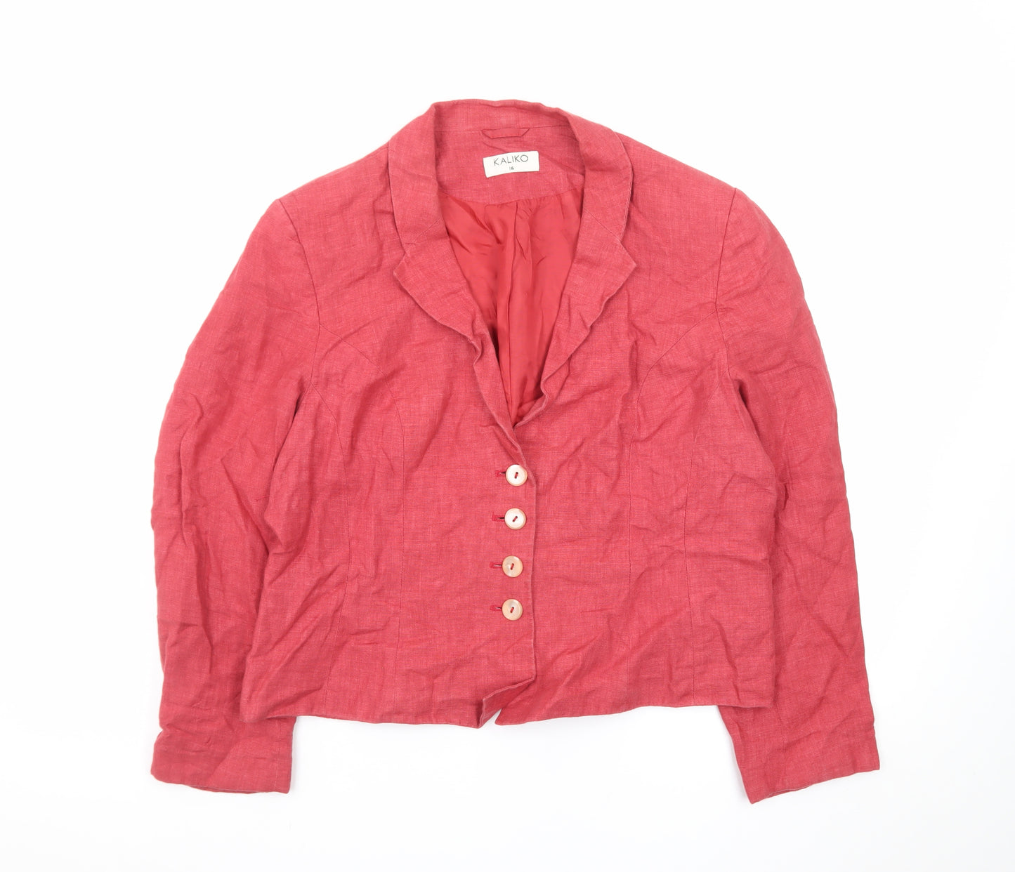 Kaliko Women's Red Linen Blazer Jacket Size 16 Classic Short